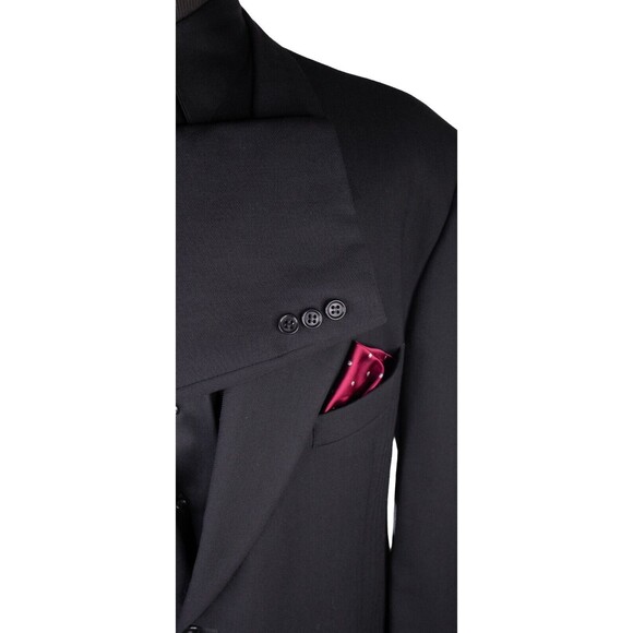 MANI Vintage Sport Coat Men Size 46L/S Herringbone Black 2 Button Wool Blazer - Picture 6 of 15